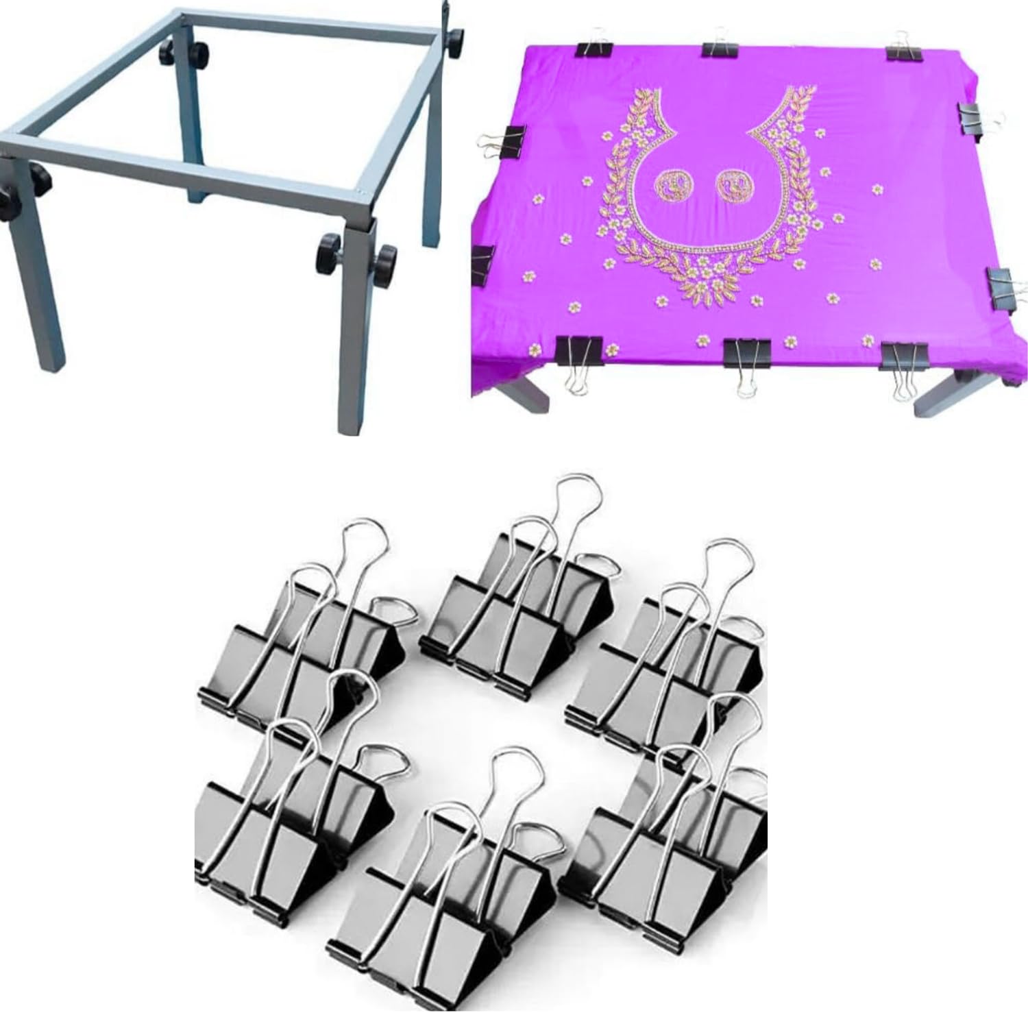 WOOKOZ Square Box Type Aari Work Embroidery Frame with Binder Clips 24 X 16 Size Aari Embroidery Hoops with 12 Clip-image-14