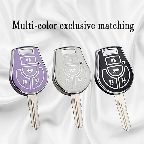 Miniatura 6 de SANRILY Funda para llavero de 4 botones con borde plateado para Nissan March Tiida Altima Armada Cube Juke Maxima Pathfinder Rogue Rogue sin llave