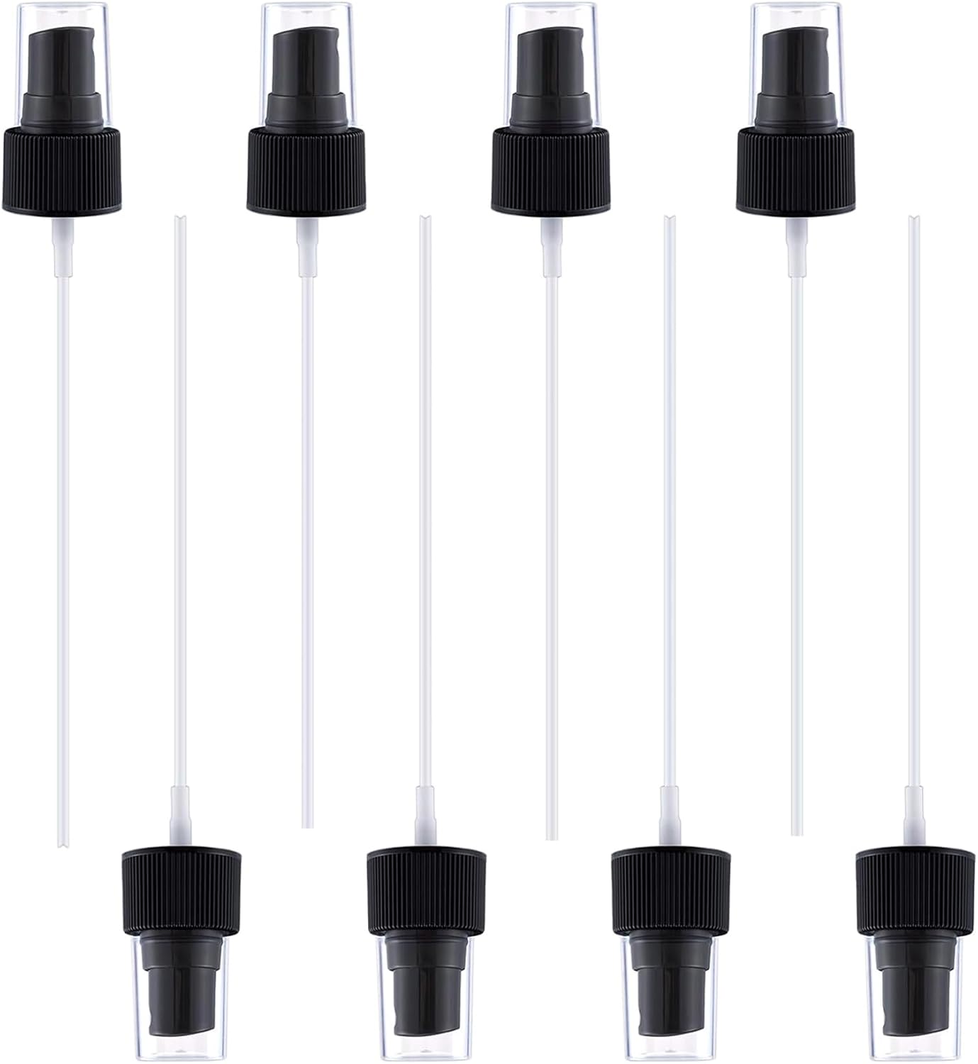 8 Pack Spray Bottle Top with 6.6" Dip Tube, 24/410 Cap Size Nozzle Fine Mist Spray Pump Replacement for Essential Oil, Cleaning Solutions (Clear)