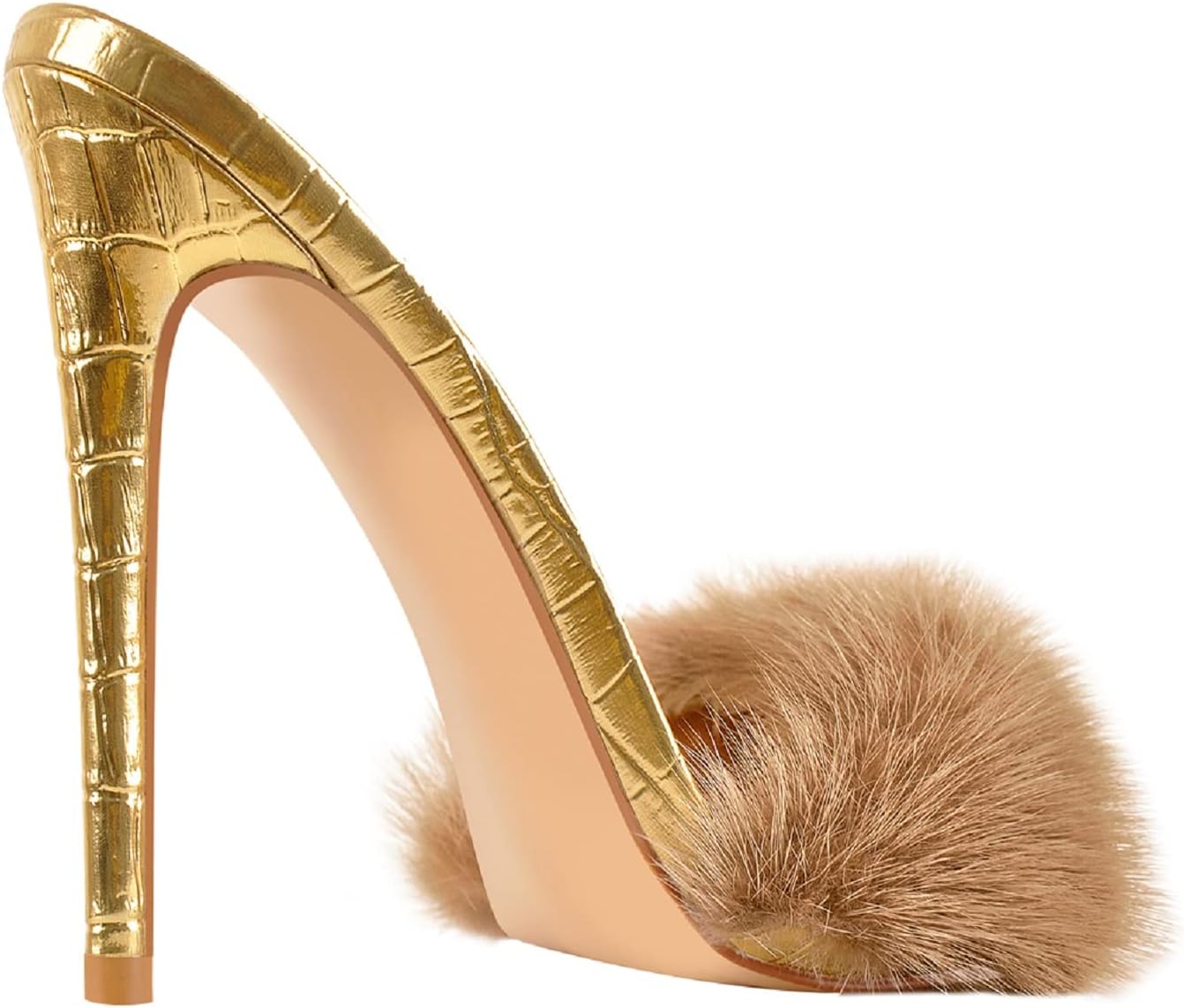 Richealnana Women's Fur Fuzzy Sexy High Heels for Women Stiletto High Heels Mules Sandals - Image 4