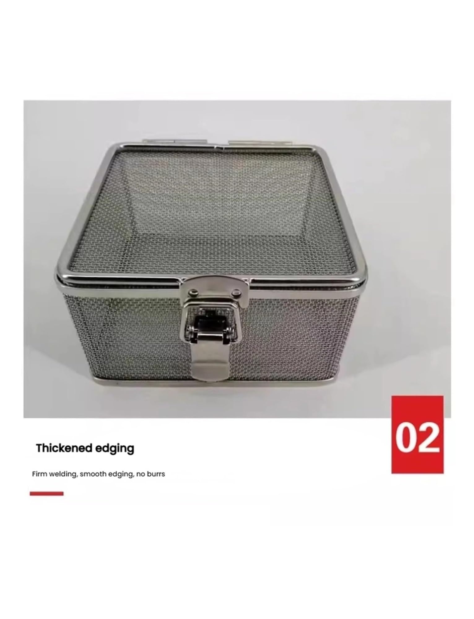 Edelstahl Sterilisierbox mit Sicherheitsdeckel,Verschließbarer Sterilisierkorb für Krankenhaus, Zahnarztpraxis und Labor in verschiedenen Größen | 15x10x5cm
