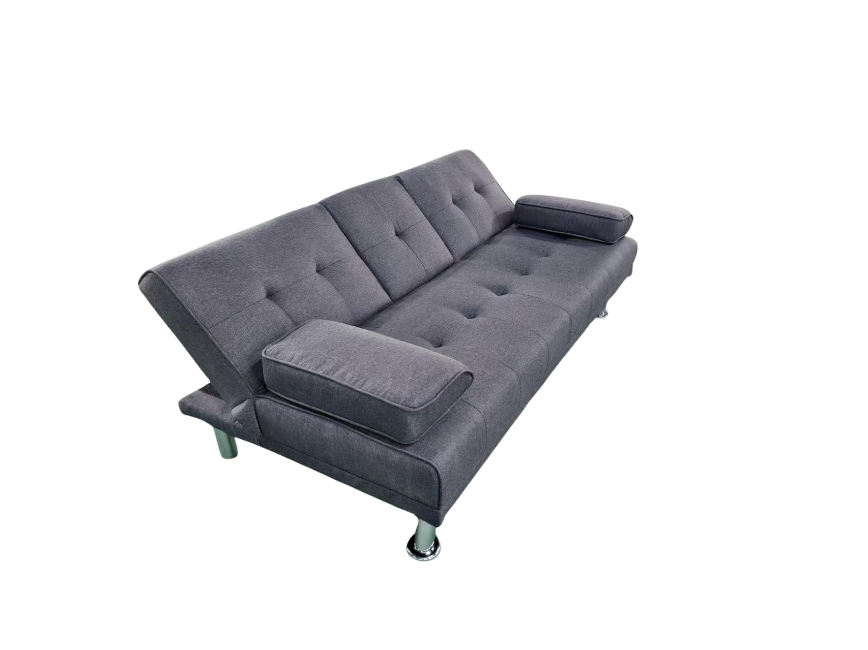 MUEBLIX.COM - Sofa Cama Canos 3 Plazas, Sillón Cama, Cama Sofa, con Mesa Abatible, Tapizado Tela Sintética, Apertura Clic-Clac, Sofa de Diseño, Color Gris