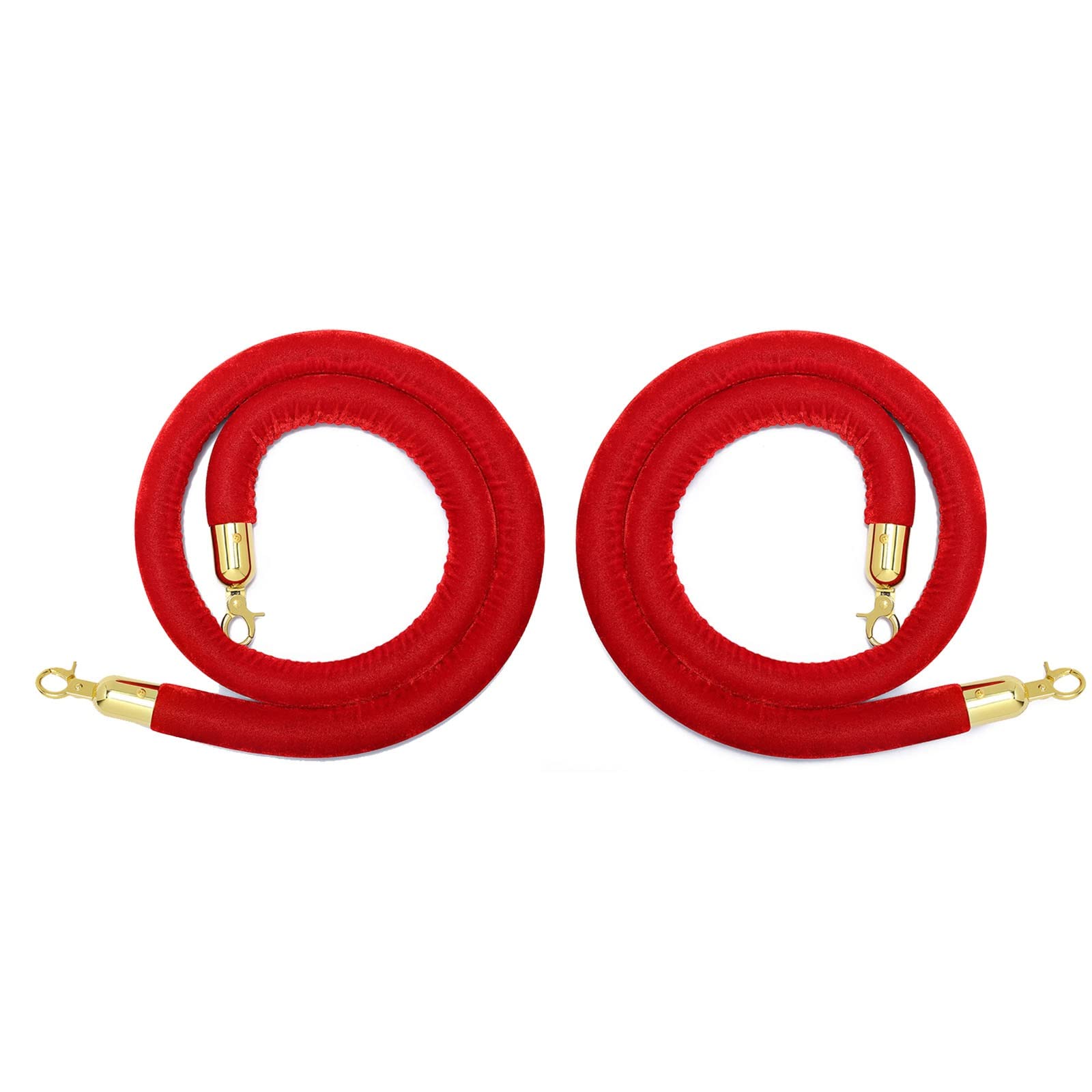 Aioneer 2.4M Velvet Stanchion Rope With Gold Hooks – Queue Barrier, 0.9M To 3M Stanchion Posts In Green, Red, Blue, White & Black For Event & Crowd Control Management-Red-275cm/9ft