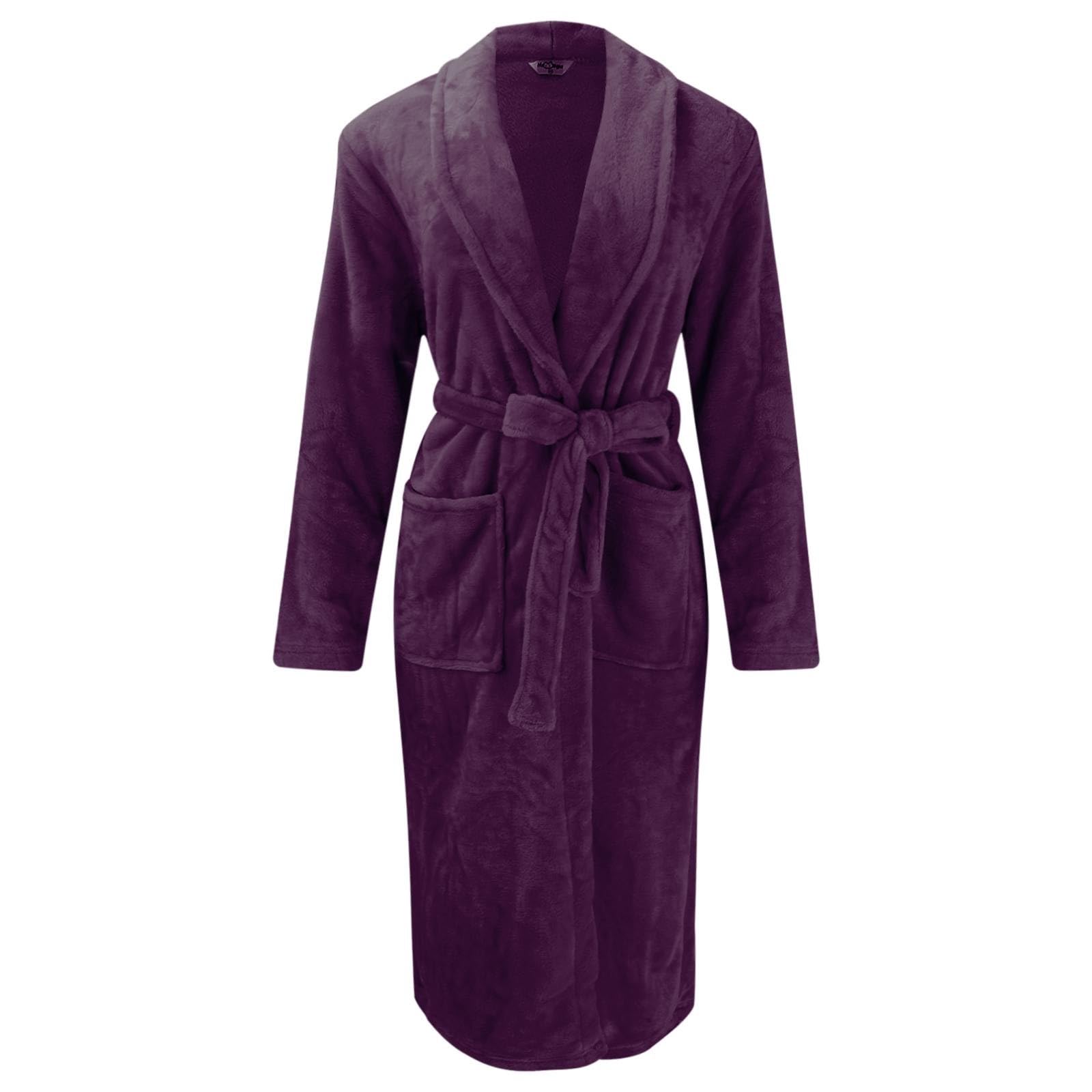 Generisch Albornoz largo para mujer, cómodo, de rizo, mullido, cálido, con bolsillos, bata de rizo elegante, monocolor, bata de manga larga, marrón, L