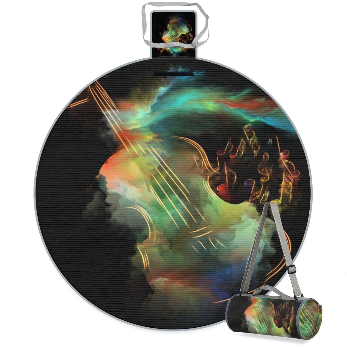 Shimoshe Galaxy Piano Picnic Outdoor Blanket Foldable Waterproof Sandproof Beach Blanket Portable Water-Resistant Round Picnic Mat for Travel Camping Park Lawn