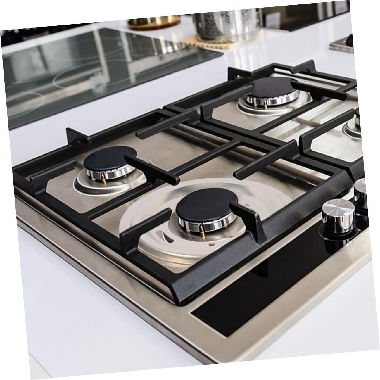 Angoily 4pcs Stainless Steel Stove Drip Pans Gas Range Burners Trays for Countertop Embedded Stoves High Reliability Easy to Clean Kitchen Supplies