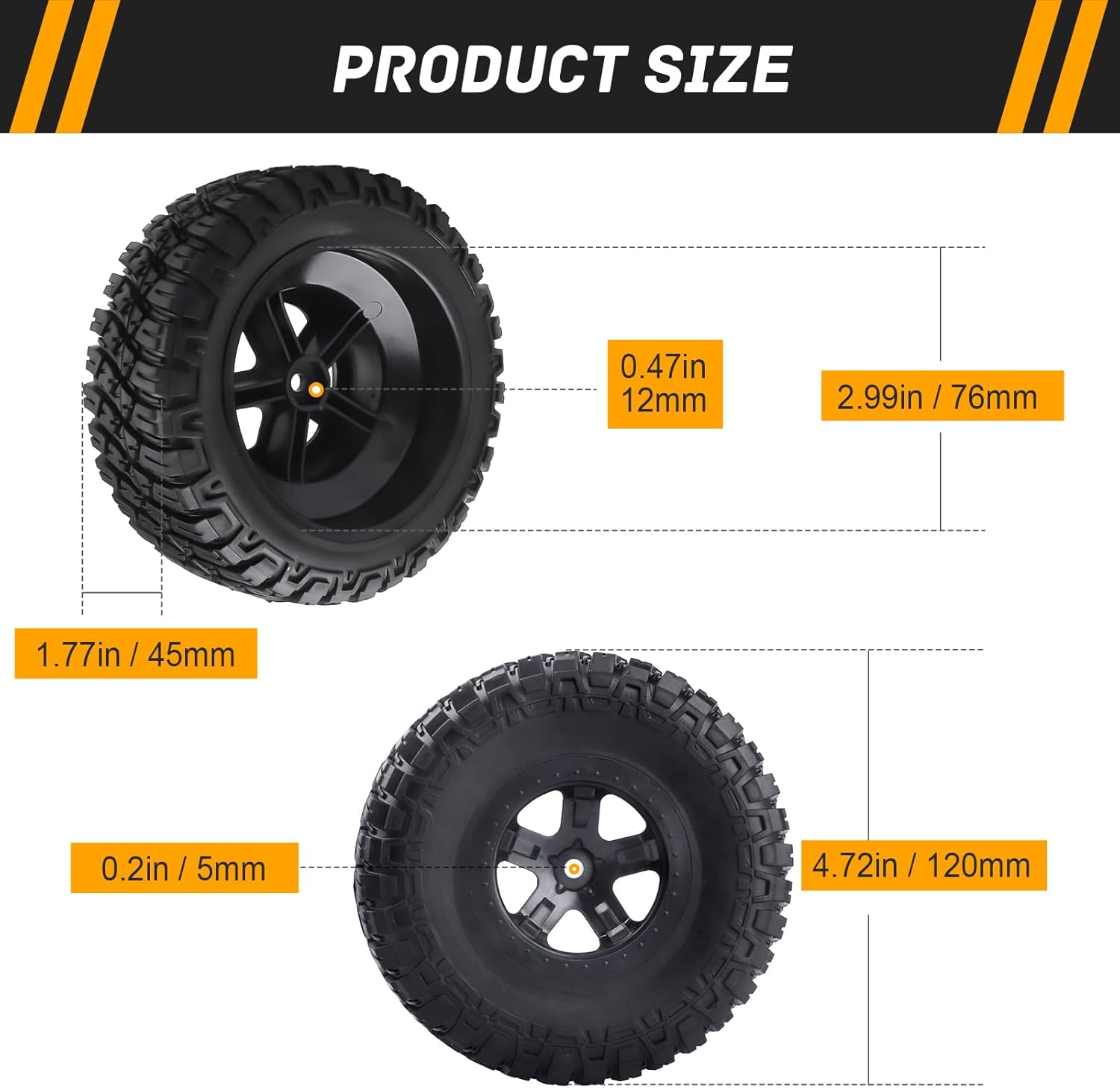 RC Short Course Truck Wheels and Tires with Foam Inserts for 1/10 Traxxas Slash 4X4 BL-2S 2WD Losi Tenacity TT Baja Rey 22SCT HPI Redcat Blackout SC, Set of 4 (Style 2)