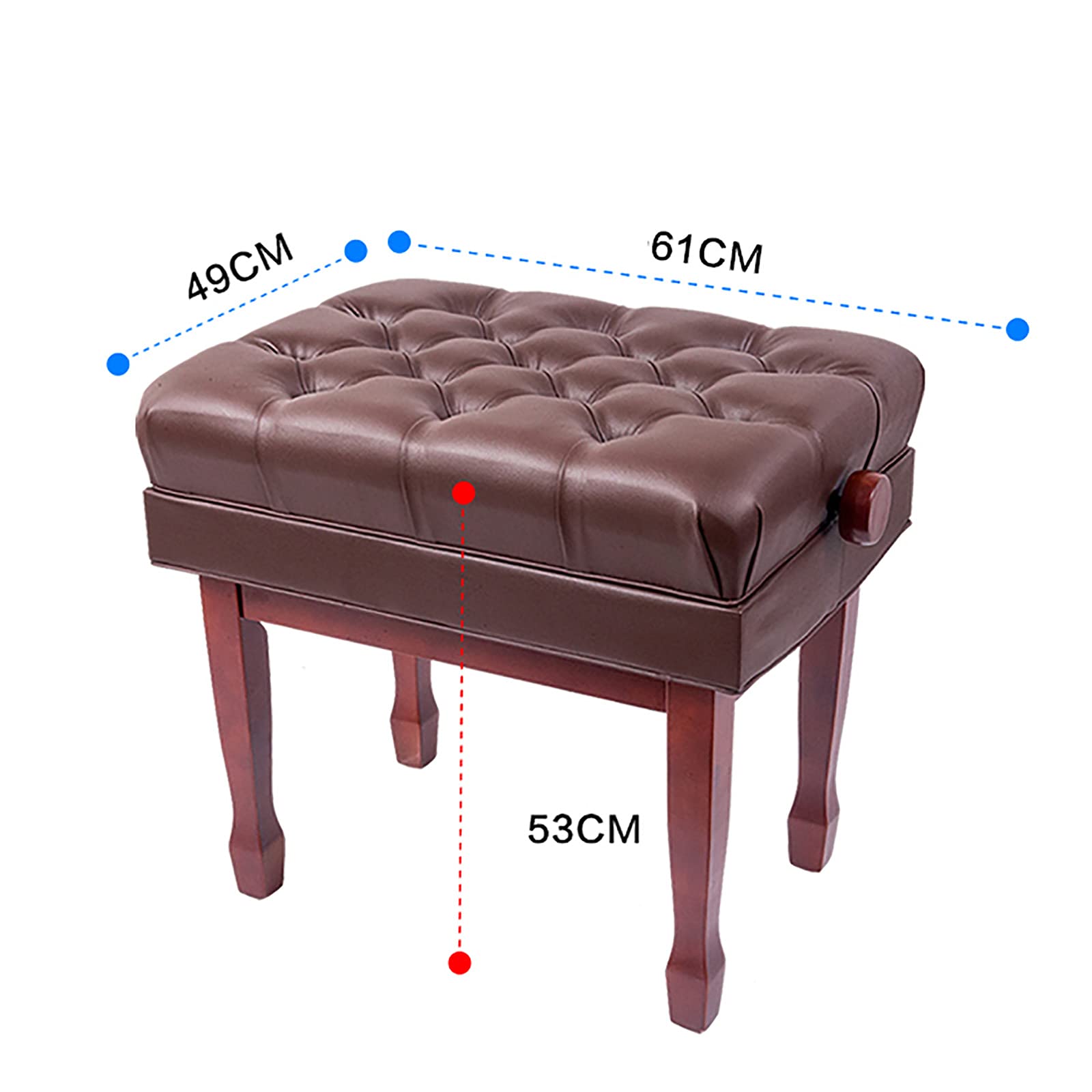 Panca per Pianoforte Deluxe Regolabile con Sollevamento Idraulico, Sgabello per Pianoforte in Legno Comodo, Facile da Montare, 61 X 49 X 53 Cm,Brown