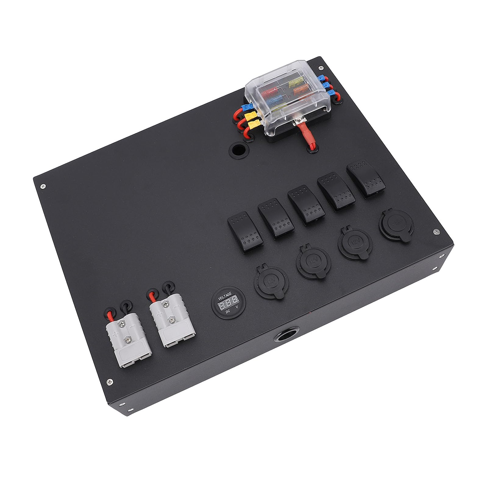 Keenso Skrzynka Kontrolna Zasilania Akumulatorowego, DC 12 V 24 V Centrum Dystrybucji Zasilania Kempingowego z Woltomierzem Przełącznikowym Gniazdo Zapalniczki Wyjście USB, do