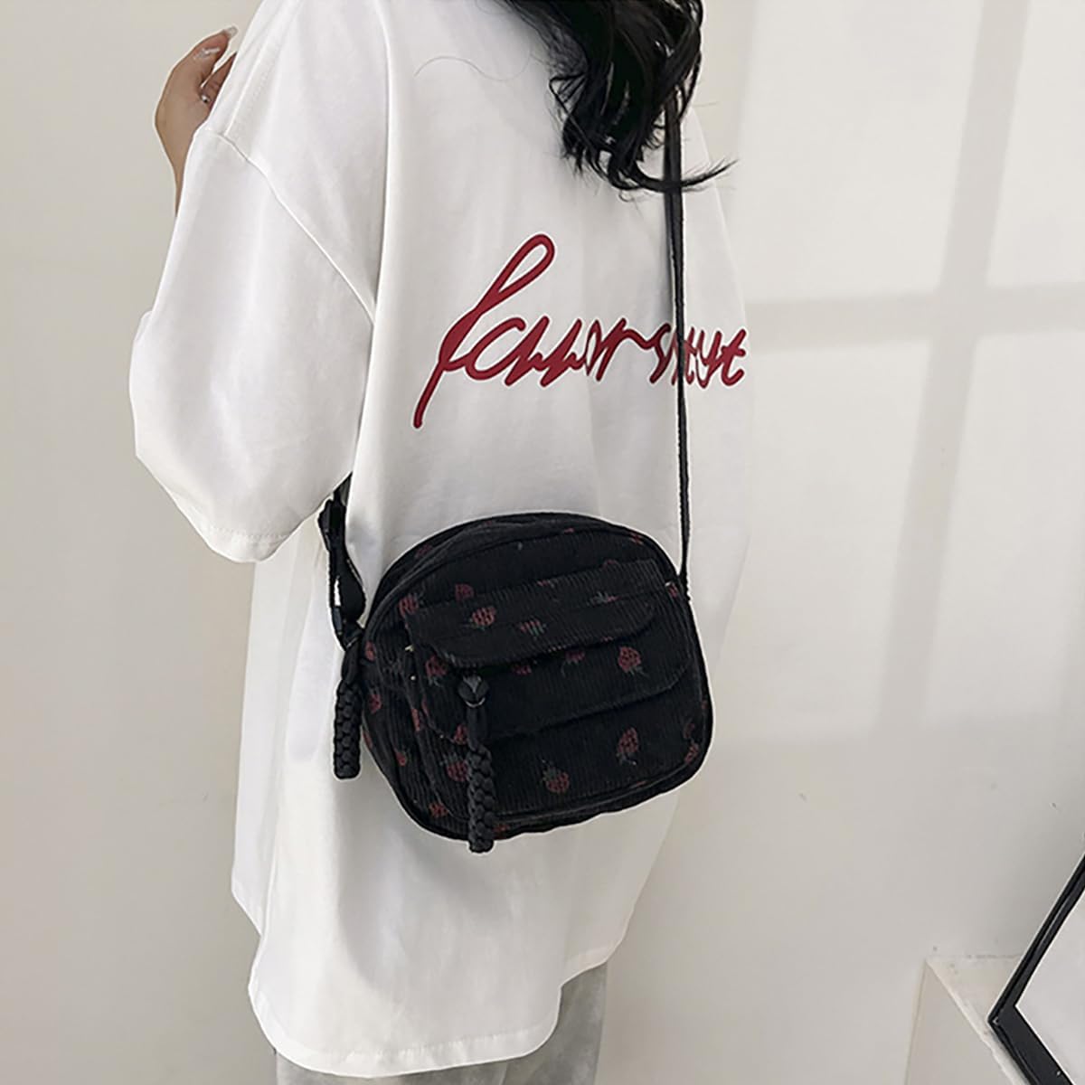 Cute Strawberry Purse for Women Strawberry Bag Corduroy Tote Bag for Women Messenger Bag Cute Crossbody Bags Handbags - Image 4