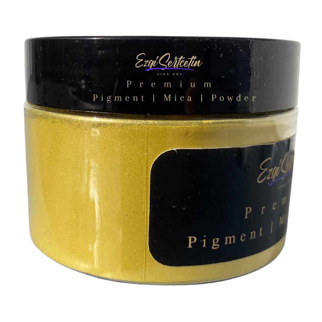 Ezgi Sertcetin Premium Pigment Powder 50g | Authentic Unique & Bright Pearlescent Metallic and Neon Colors | Especially Formulated for Artwork, Resin, Slime, Plasticine and more (Honeybee Yellow)