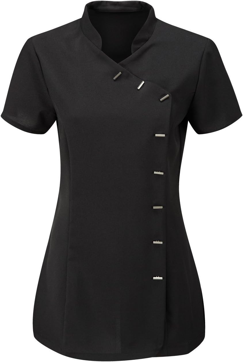 Beauty Tunic Hairdresser SPA Nail Salon Therapist Massaging Tunic Uniform Work Wear Cloths (Black, 10)