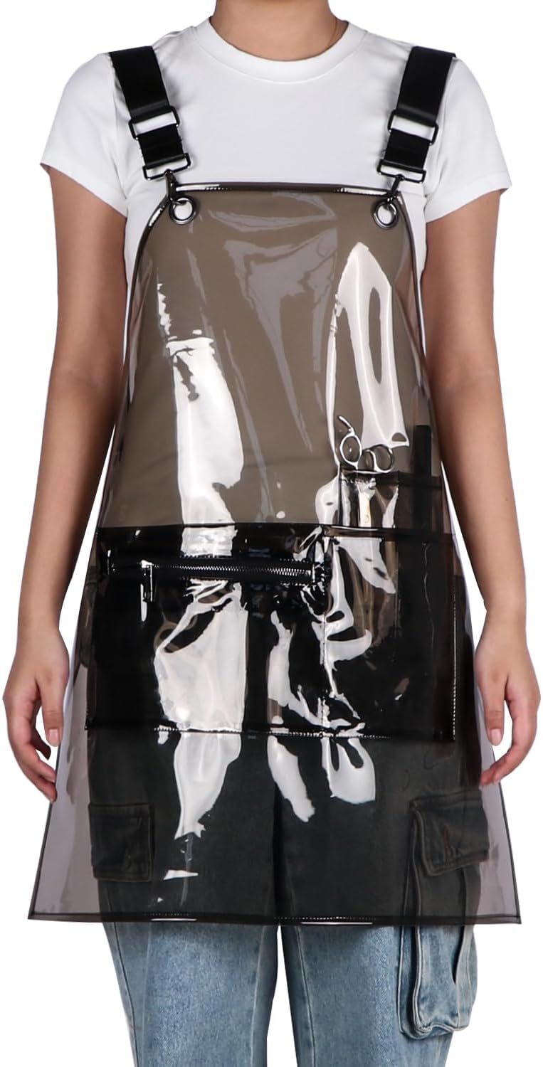 Updated Hair Stylist Apron,Preventing Hair Pockets- Waterproof Transparent Salon Apron,Multi-pocket with zipper - Image 2