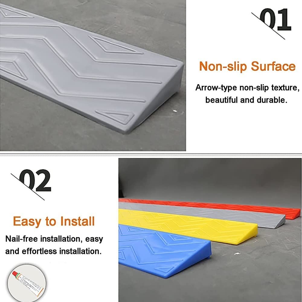 Rampa de silla de ruedas de 3 pulgadas para puerta, 39 pulgadas de ancho, rampa de goma antideslizante para escalones de casa, superficie texturizada para mayor seguridad (plata, elevación de 1.8