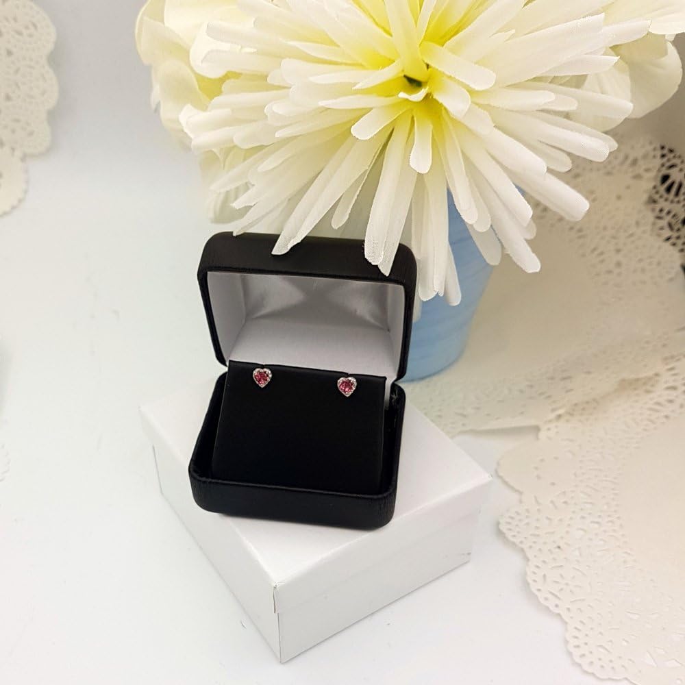 Dazzlingrock Collection Valentine's Day Gift Heart Shape Deep Pink Tourmaline & Round Diamond Halo Stud Earrings, 10K Solid White Gold - Image 3