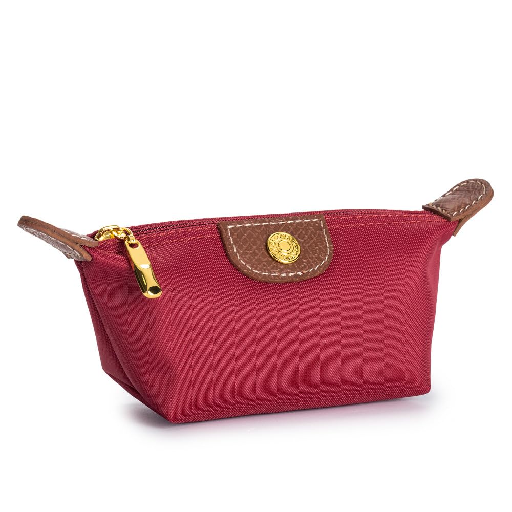 Womens Unique Change Purse Vintage Nylon Zip Coin Wallet Mini Bag (Wine Red)