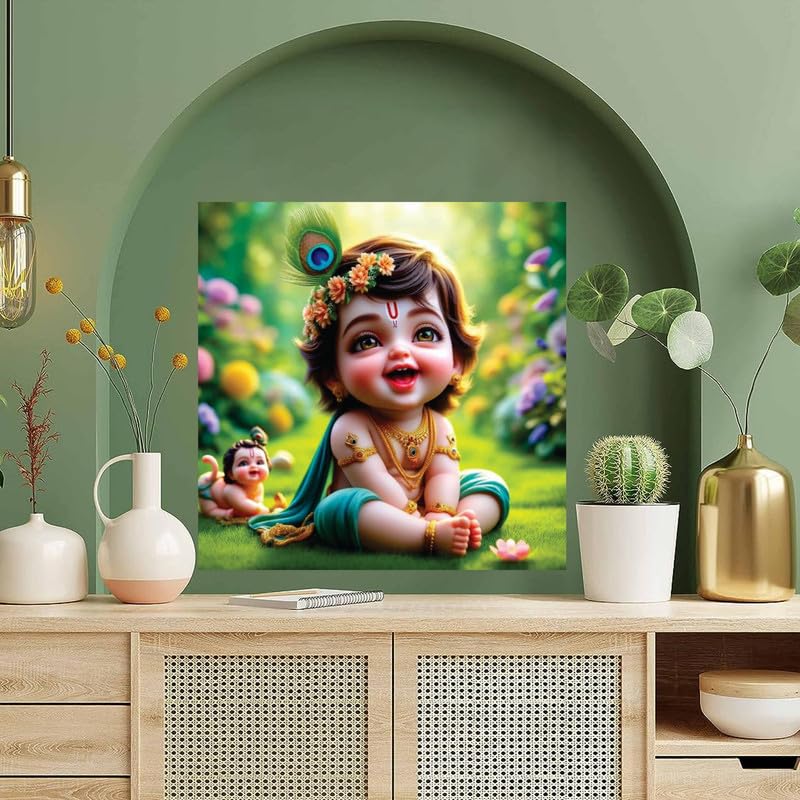 Image of British Terminal Cute little Bal Gopal Baby God Krishna| Kanha Ji | Laddu Lord Makhan Chor Painting Religious Poster for Pregnant Women for wall (matt thin vinyl,sticker,multicolor,unframed)| bj67