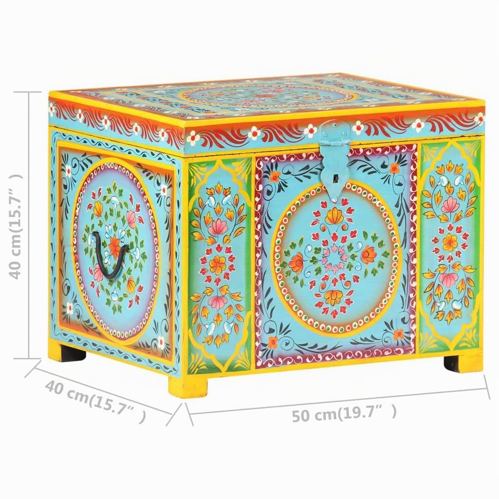 vidaXL Caja Almacenaje Pintada a Mano Baúl Cofre de Almacenamiento Decoración Hogar Casa Habitación Dormitorio Interior Exterior Madera Maciza Mango