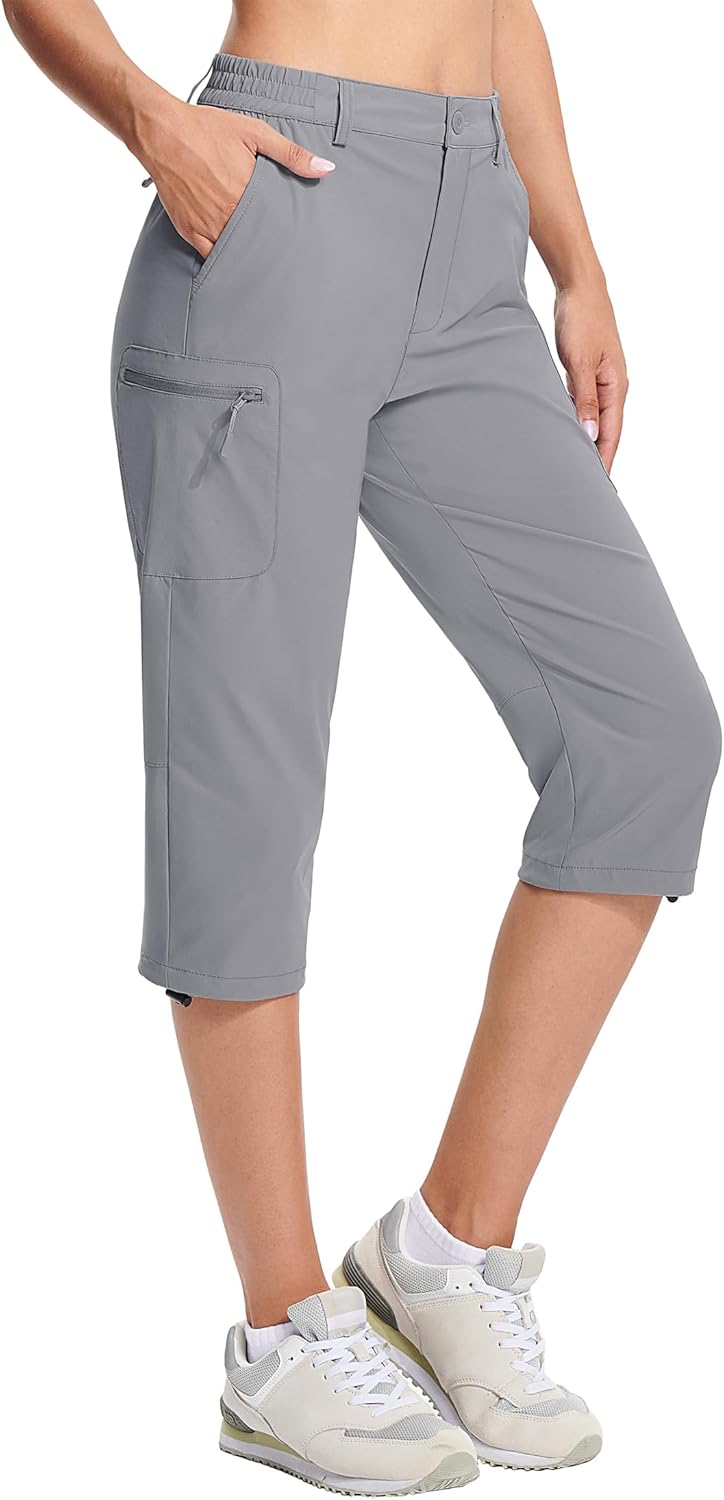 MAGCOMSEN Women's Hiking Capris Pants Cargo Lightweight Stretch Water Resistant Joggers with 5 Pockets for Outdoor