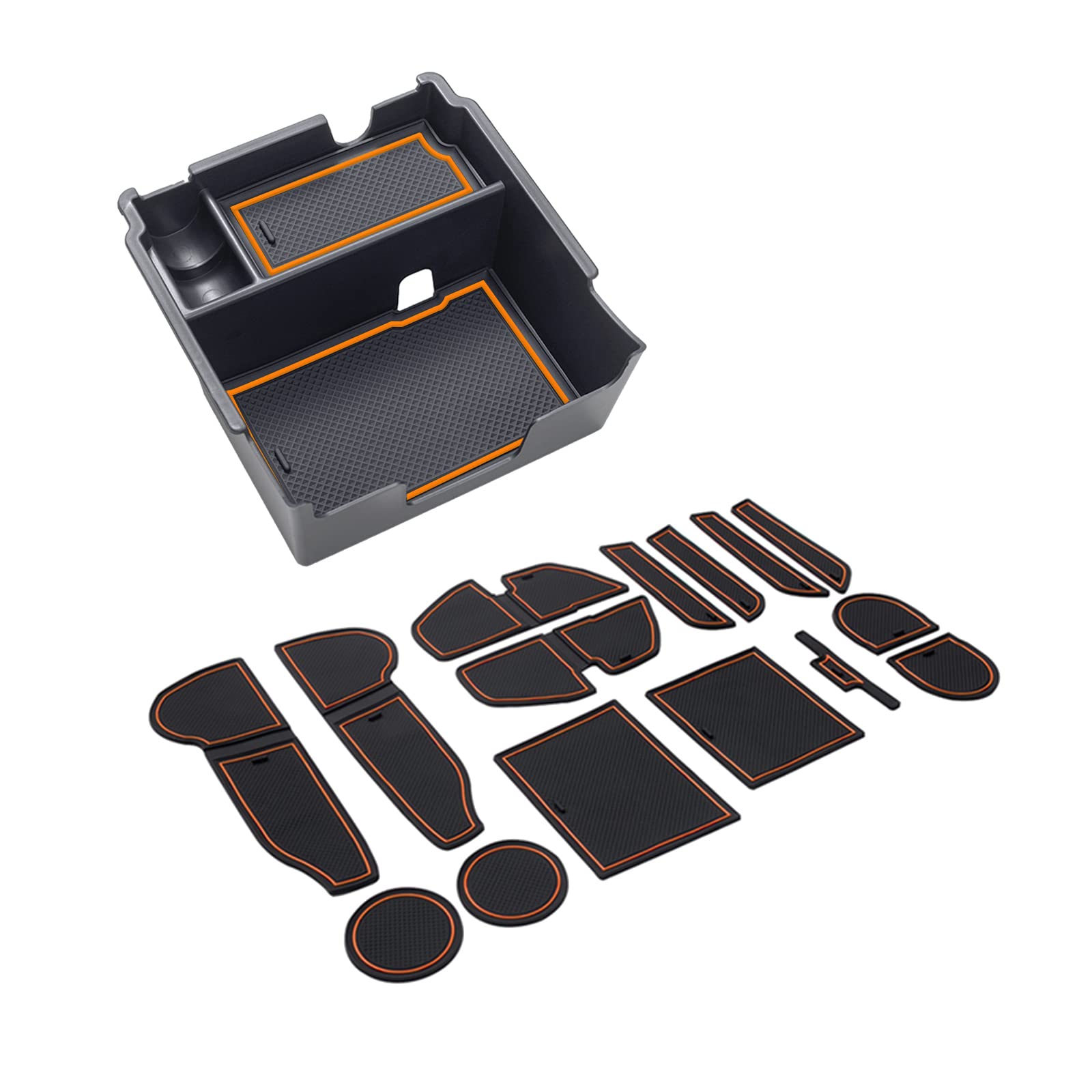 JKCOVER Center Console Organizer Tray and Liner Mats Compatible with 2017-2022 2023 Subaru Impreza and 2018-2022 2023 Subaru Crosstrek, ABS Material Insert Box and Rubber Trim, Orange