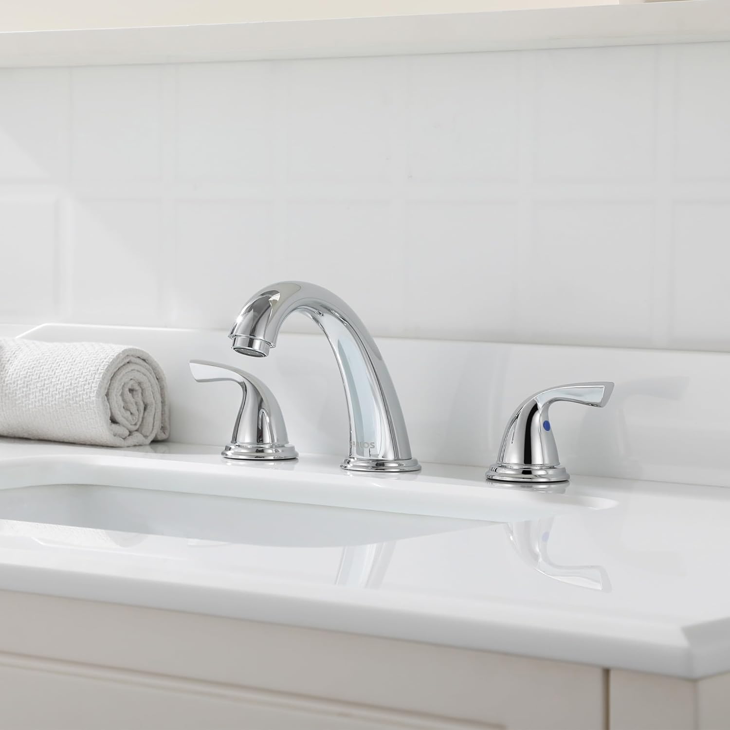 PARLOS 2 Handles Bathroom Sink Faucet 8 inch Widespread 3 Hole Deck Mount Lavatory Vanity Faucet, Chrome, 1435001D - Image 8