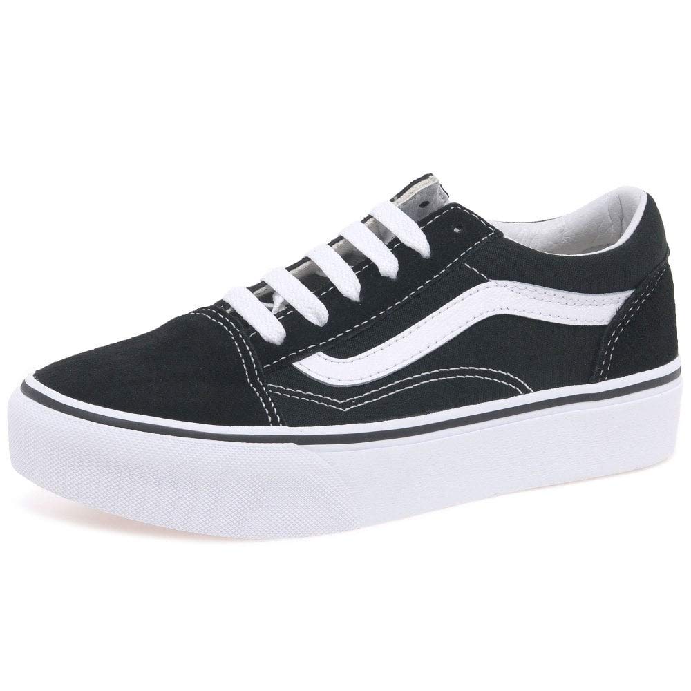Vans Old Skool Piattaforma Ragazze Suede Lace Up Trainer Scarpe 33 EU Black Suede/True White