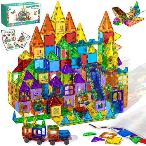 Magneverse 123PCS Magnetic Tiles 2026 Upgrade Kids Toys - Magnetic Building Blocks Learning Educational Construction Toys Brithdays Gifts for Boys Girls Age 3 4 5 6 7 8 9 10 Year Old
