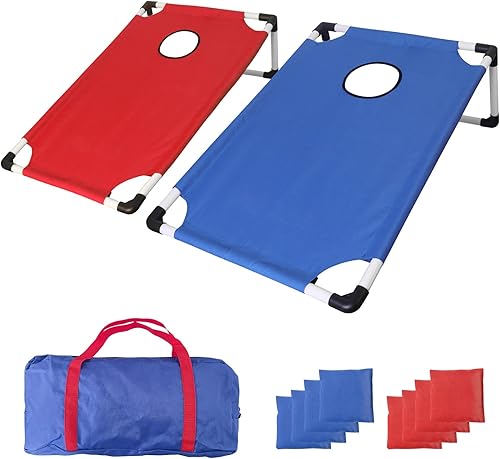 Juego de Cornhole portátil con marco de PVC con 2 tablas de Cornhole plegables, 8 bolsas de frijoles y funda de transporte, mini juego de cornhole