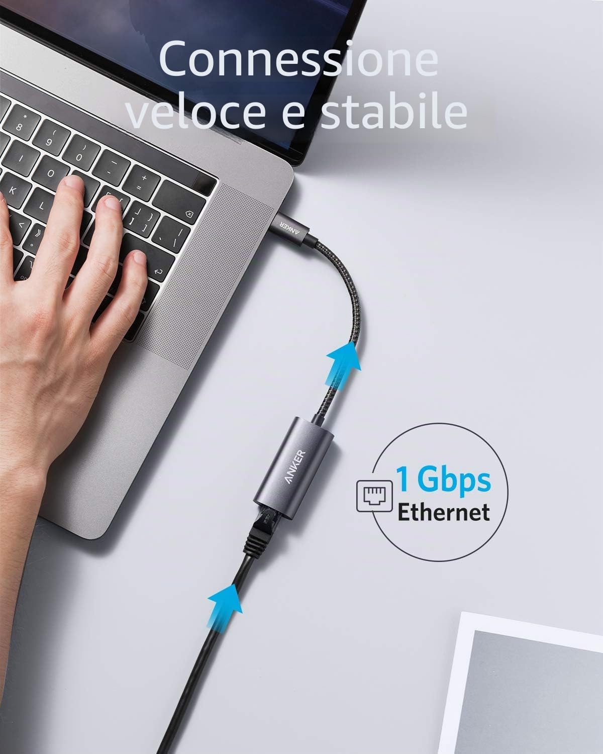 Anker PowerExpand Adattatore USB C a Gigabit Ethernet in Alluminio Design Compatto per MacBook Pro MacBook Air iPad Pro XPS