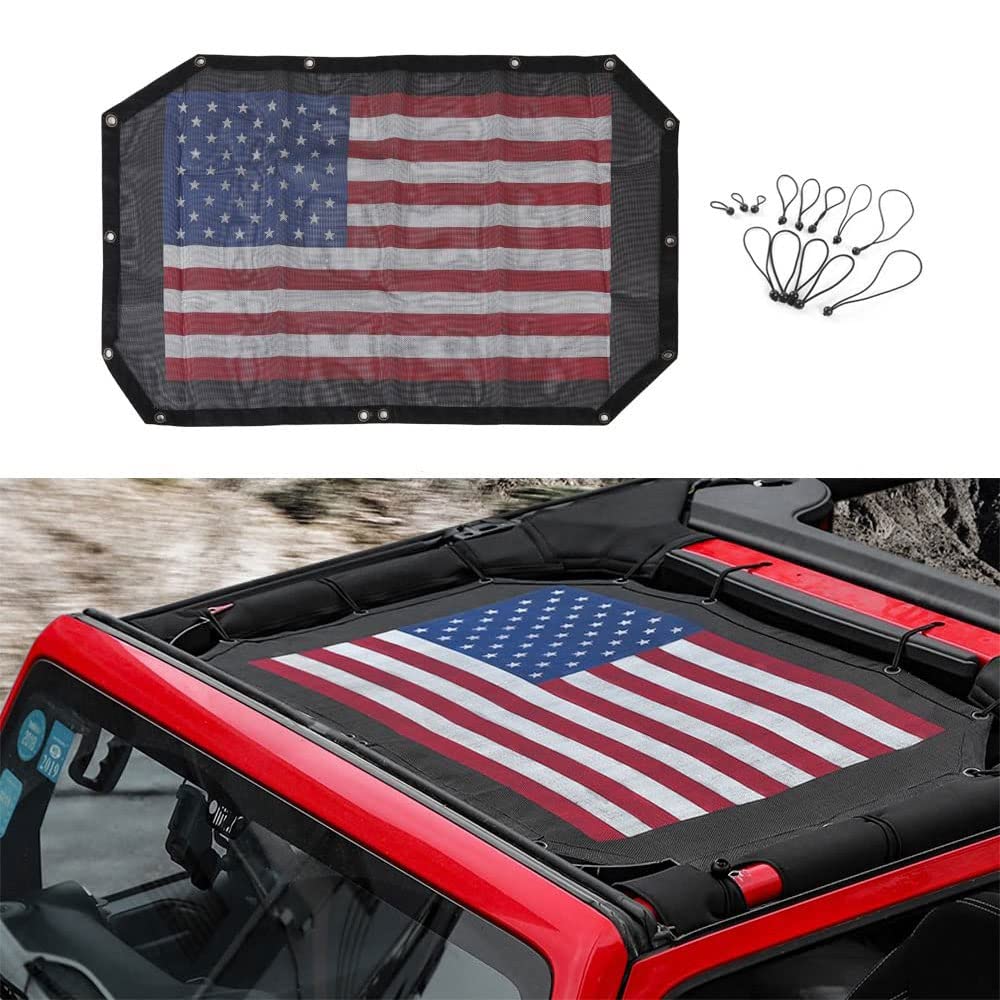 Sonnenschutz Mesh Shade Top Cover Polyester Strapazierfähiger Sonnenschutz für Jeep Wrangler 2007–2017 JK JKU 2-Türer, schwarz rot US-Flagge