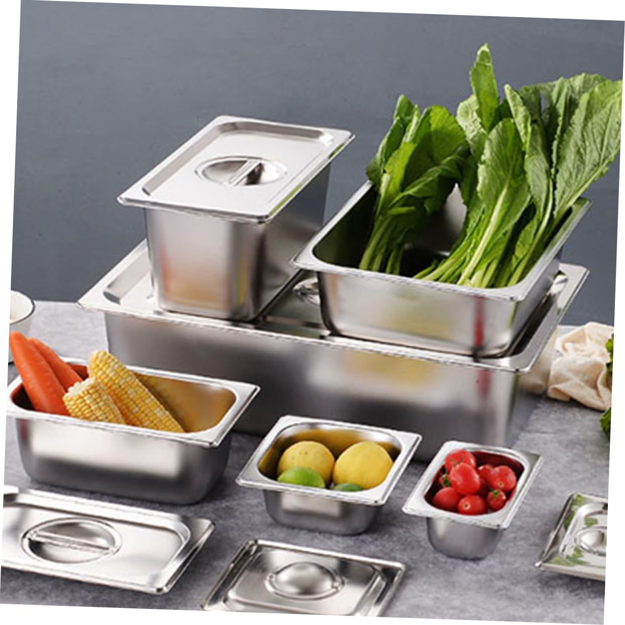 Recipiente de Buffet Rectangular con Tapa, Juego de 2, Acero Inoxidable | Plata, Construcción Robusta y Limpieza Sencilla, Formato para Fiestas y Restaurantes