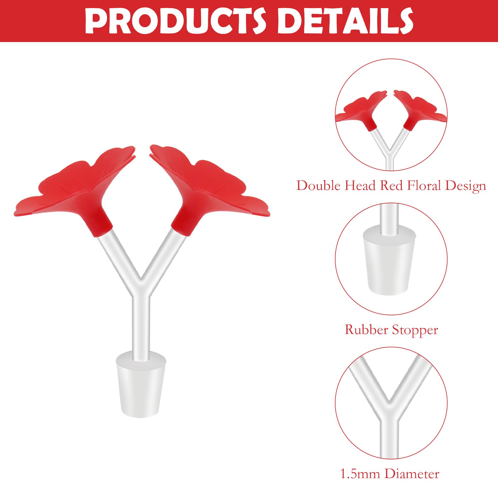 4 Pcs Floral Hummingbird Feeder Tubes and Stoppers, Red Double Head Feeding Ports Wine Bottle Plug - Image 2
