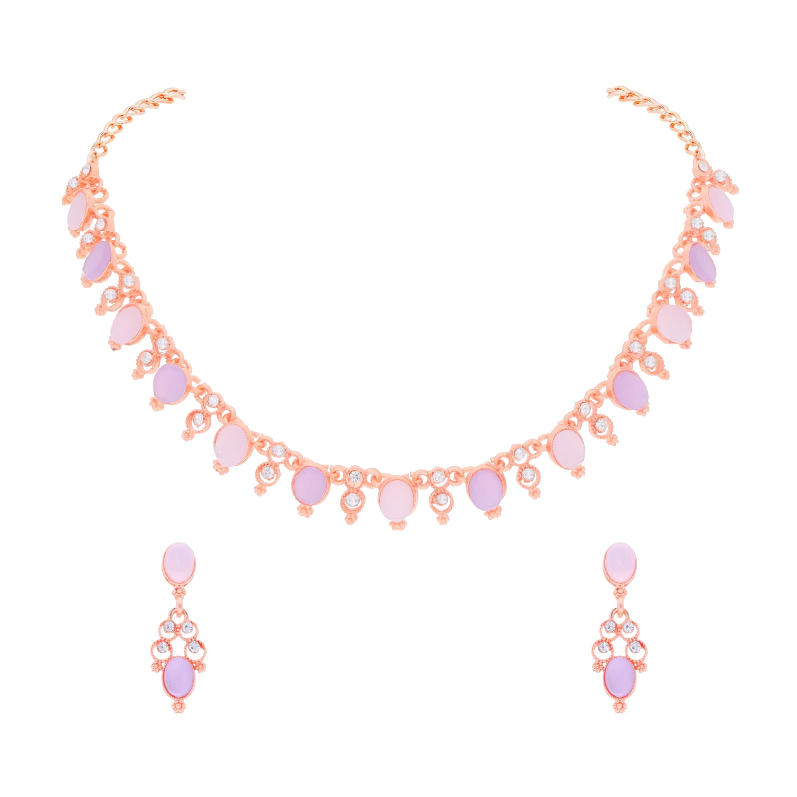 Brado Jewellery Rose Gold Polished AD Studded Necklace with 1 Pair of earring Choker Jewelry set for women and Girls (Babypink&Lavender) (B0CKHN2B3J) Amazon Price History, Amazon Price Tracker
