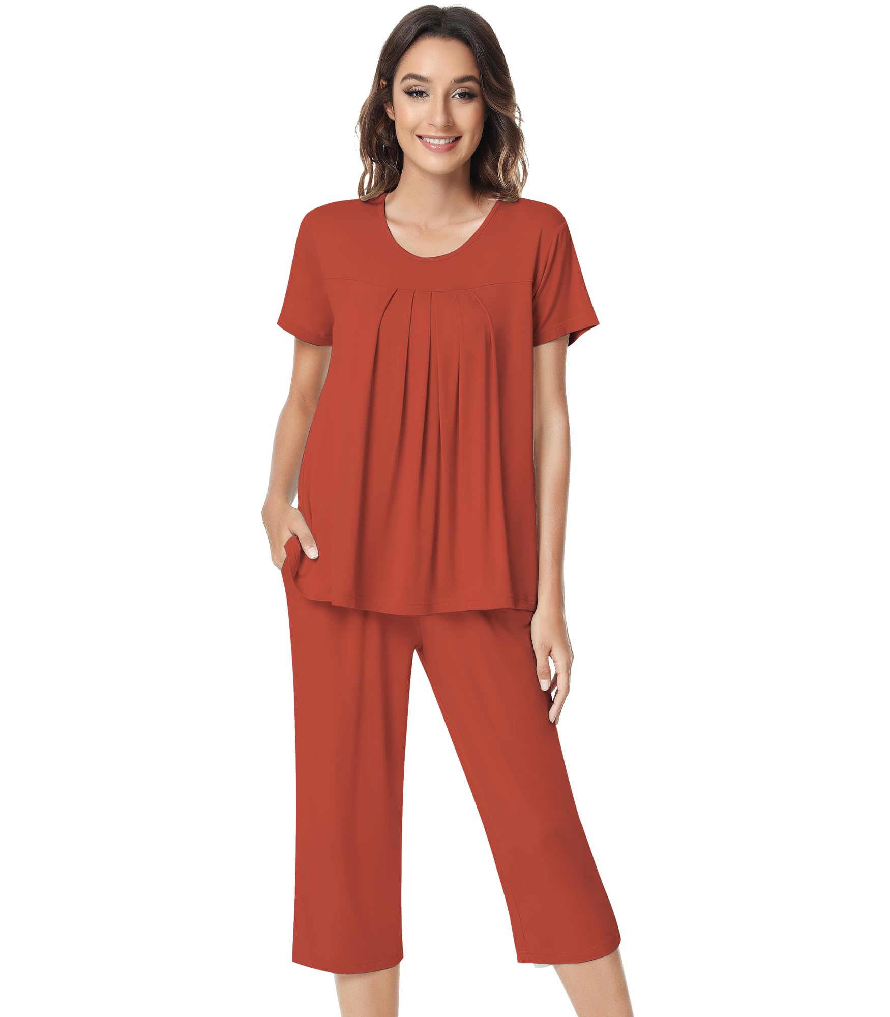 NACHILA Pajamas for Women Short Sleeve Capri Pants Set