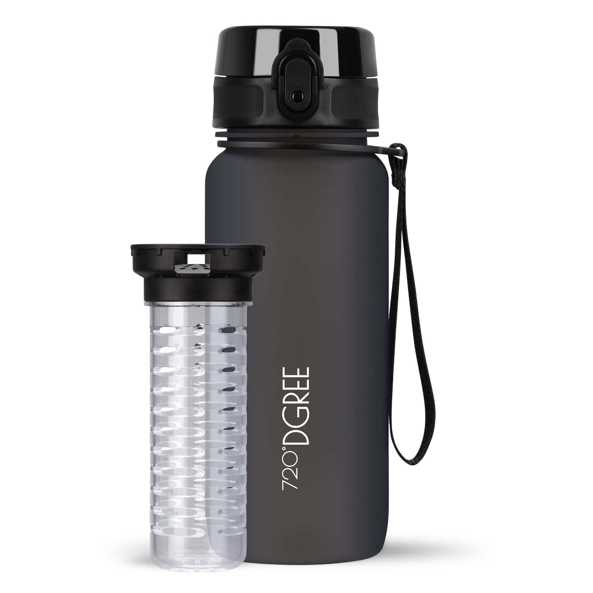 720°Dgree Onyx Black | Softtouch Water Bottle “Uberbottle“ - 650 Ml Softtouch +Fruit-Infuser, Bpa-Free Tritan, Leakproof, Reusable Drinking Bottle - Sports Bottle For Gym, Kids, School, Fitness, Running, Travel, Office