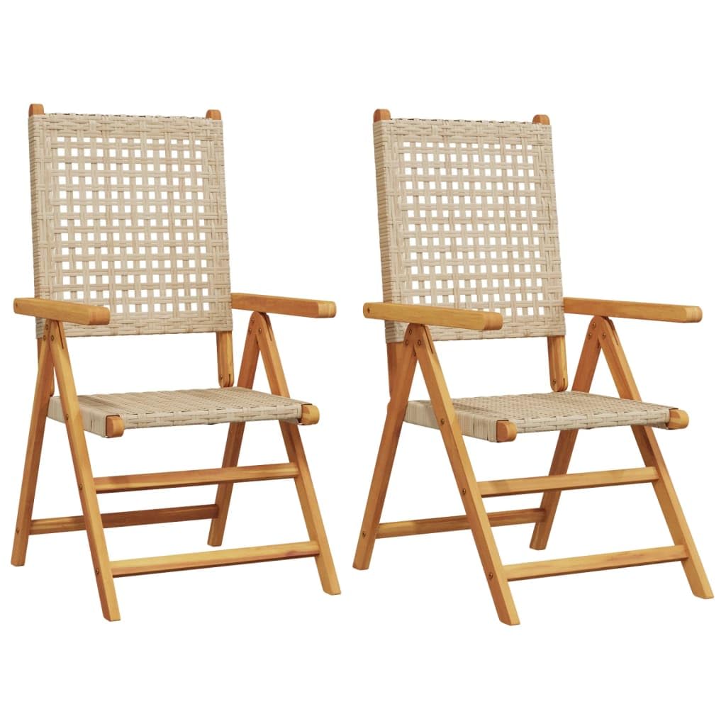 Krzesła ogrodowe 2 szt. beżowe drewno akacjowe Poly Rattan