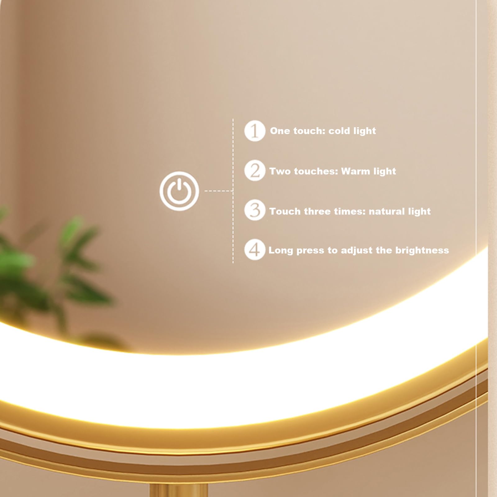 Lusterko kosmetyczne z podświetleniem LED, okrągłe lusterko kosmetyczne z metalową ramą, 50 cm, trójkolorowe ściemnianie, inteligentne sterowanie dotykowe, idealne na biurko i do użytku wolnostojącego