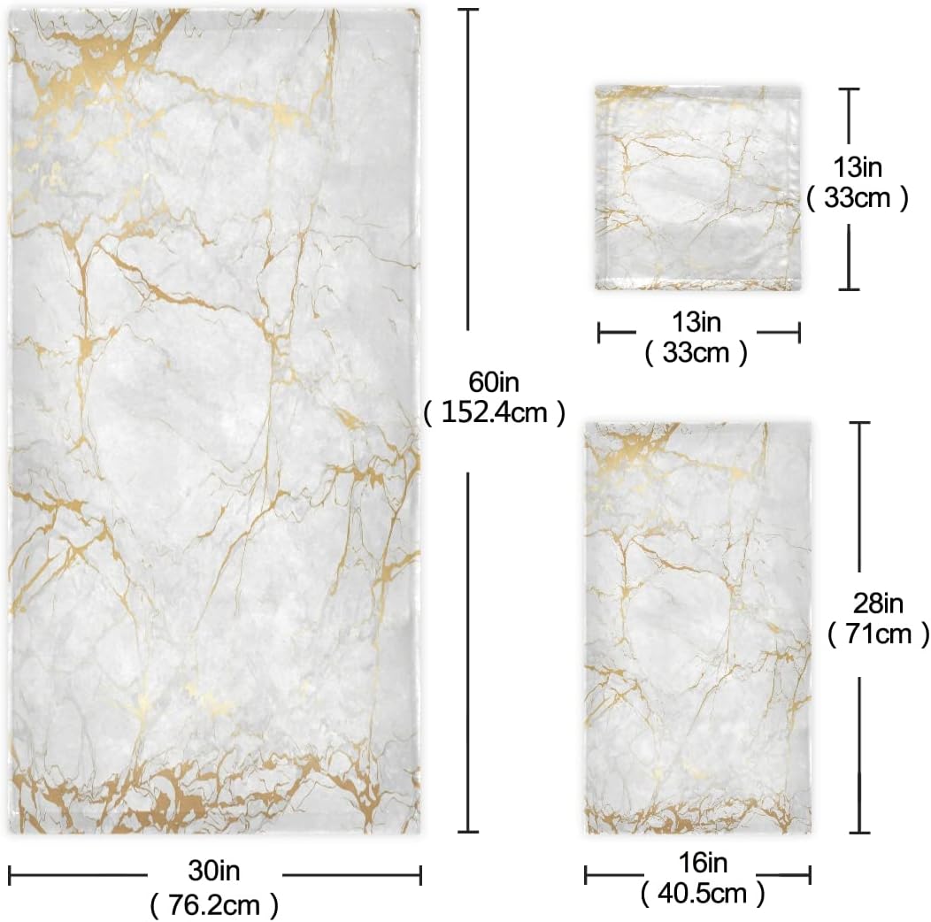 AUUXVA 3-Piece Towel Set, Texture Marble Geometric Pattern Bath Towel Sets Absorbent Soft Towels for Bathroom Quick Dry Cotton Bath Sheets (Contains 1 Bath Towel, 1 Hand Towel, 1 Washcloth)