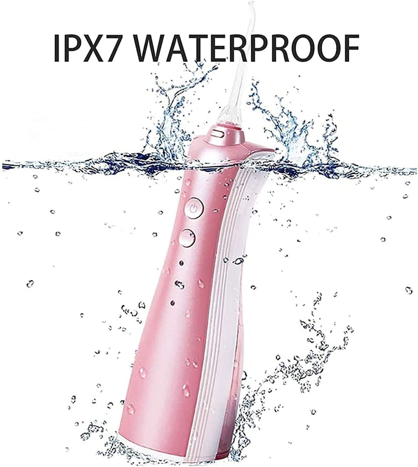 GeRRiT Limpiador de dientes con hilo dental inalámbrico, irrigador oral recargable por USB for viajes, resistente al agua IPX7, hilo dental de agua de 3 modos con 2 puntas de chorro, boquilla giratori