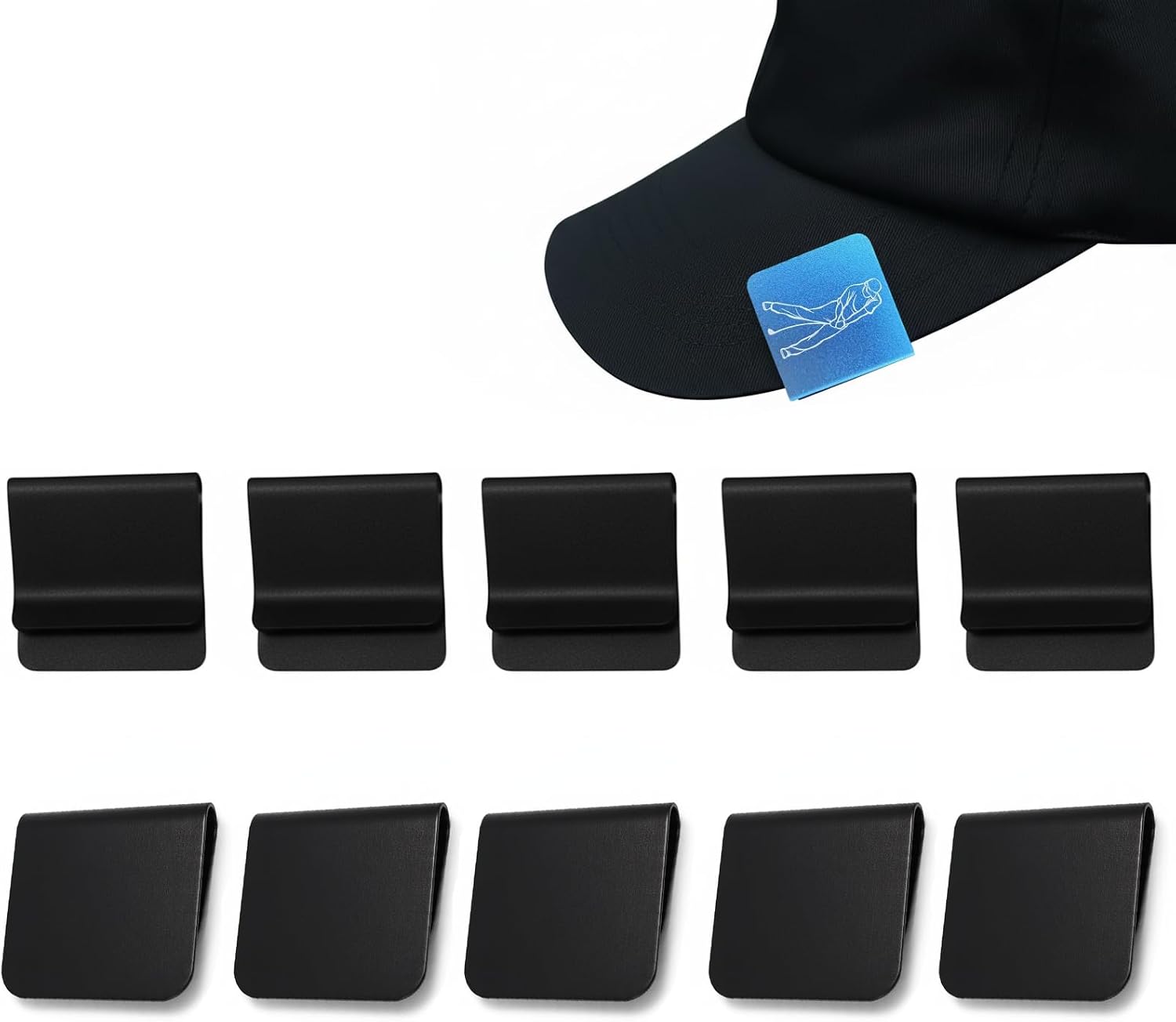 10 Pack Hat Brim Clips, Blank Aluminum Hat Clips for Laser Engraving, Hat Accessories, Golf Hat Clip Blanks for DIY, Vinyl, UV Printing, Small Business & Personalized Gifts (Black)