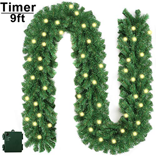 APPOK Christmas Garland with Lights, Prelit Xmas Garlands with Timer Outdoor Lighted Christmas