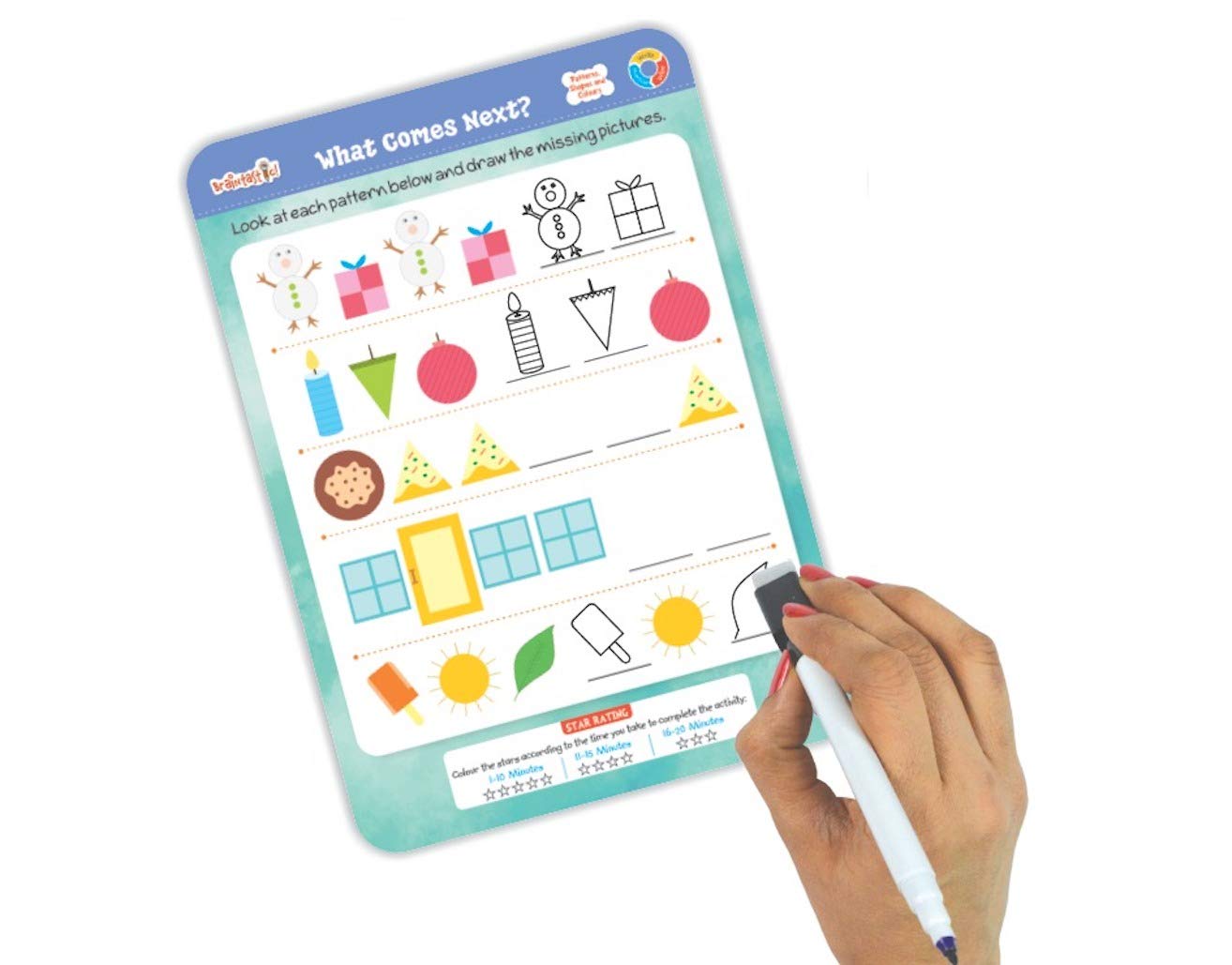 Braintastic Educational Game/Toys: Shapes, Pattern & Colors Reusable Activity Sheet for Kids (3-6 Years) with Free Puzzle 4