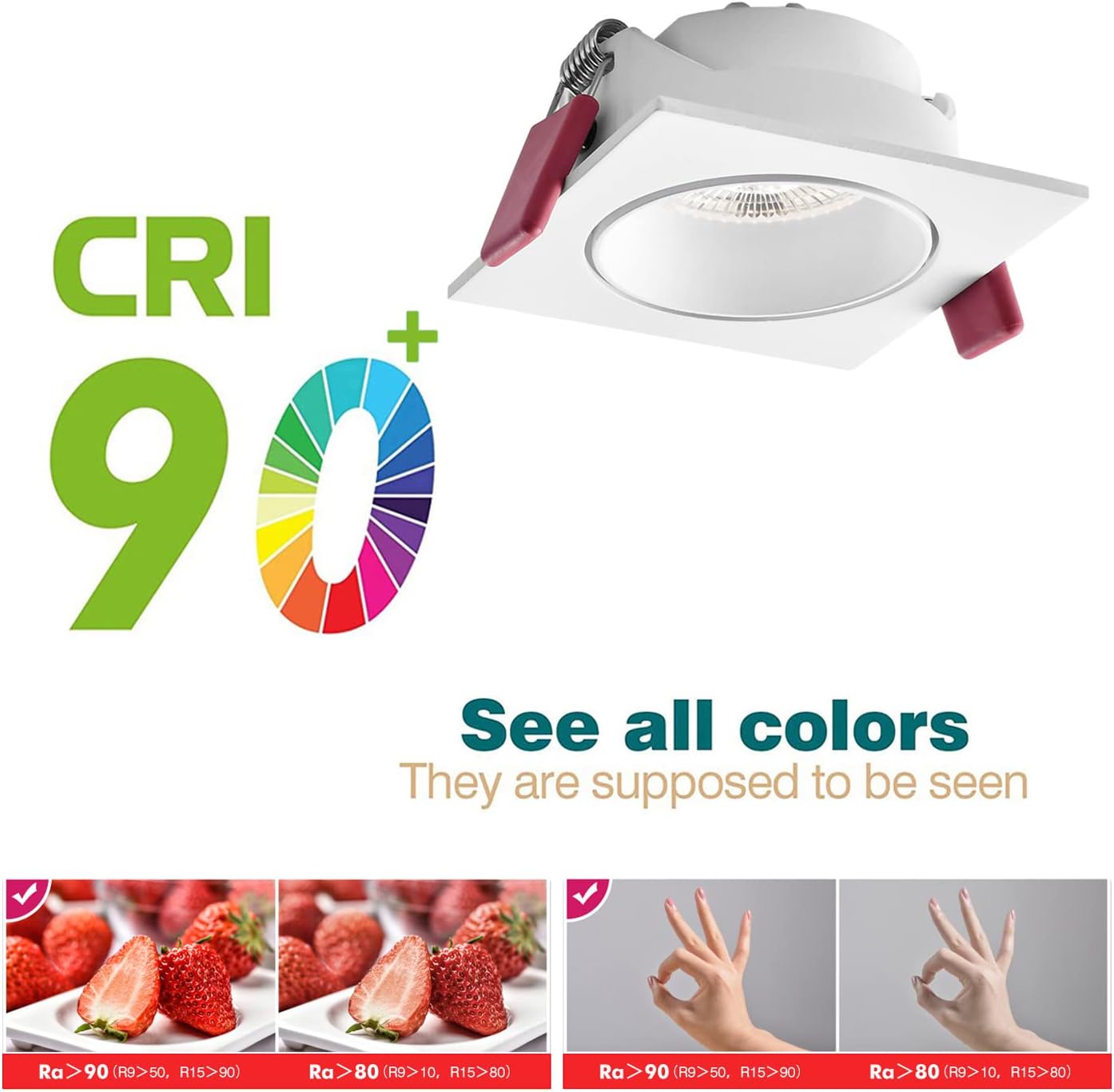 LED Recessed Spotlights,COB Square Ceiling Recessed Downlight,CRI90+ 7W Anti-Glare 25° Tilt Adjustable Angle Living Room,Bedroom Ceiling Lighting(4-Pack)