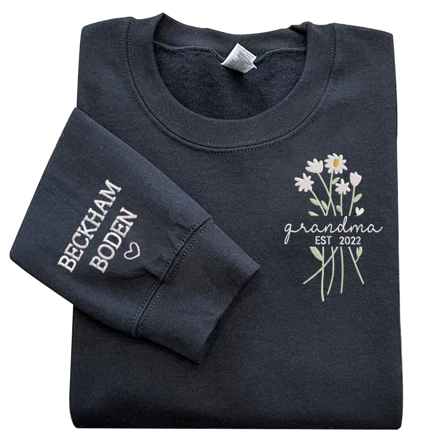 NAZENTI Personalized Flower Sweatshirt for Women, Embroidered Grandma Gift