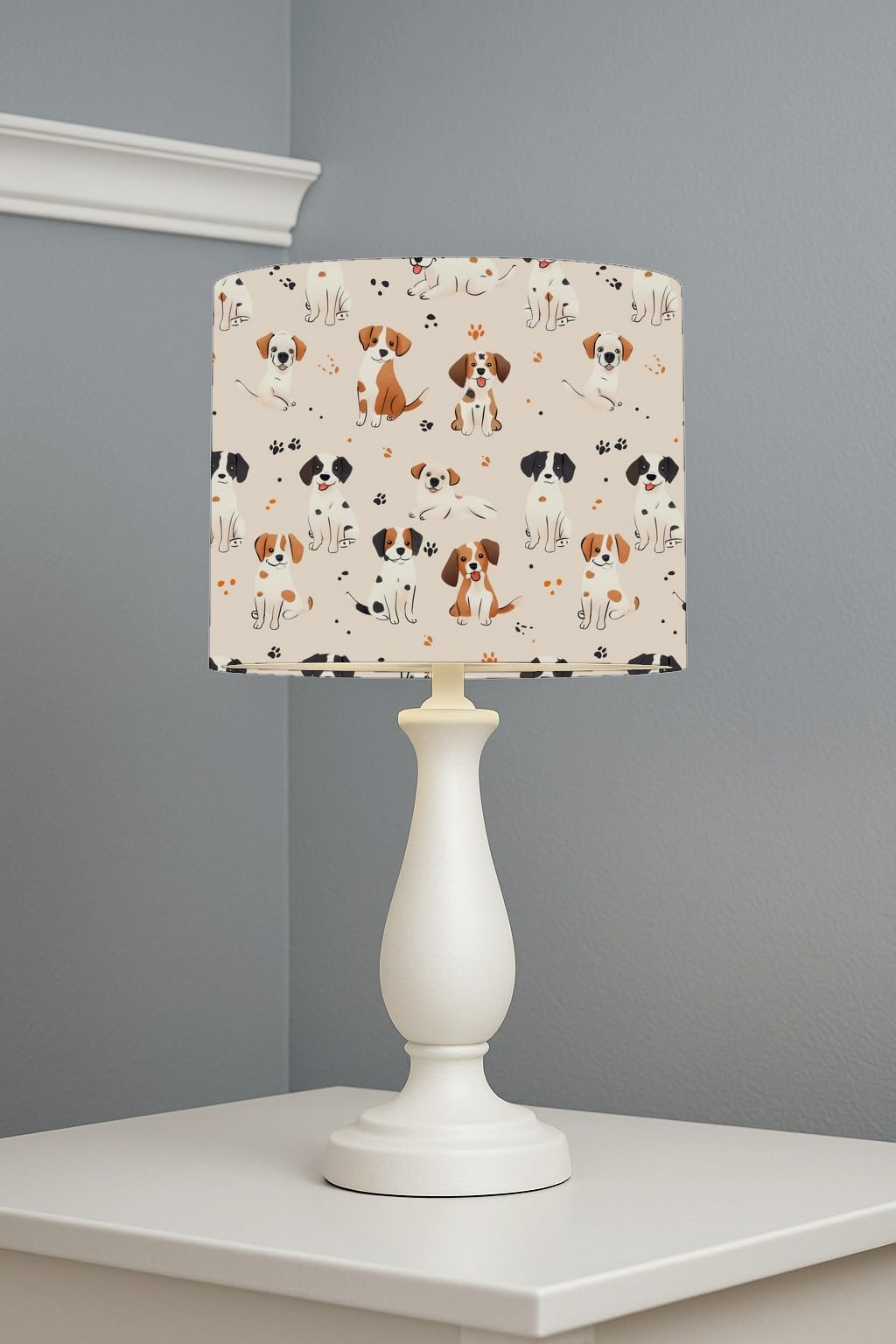 Dogs White lightshade – 20 x 18.5cm Table Drum Shade | 670F5C