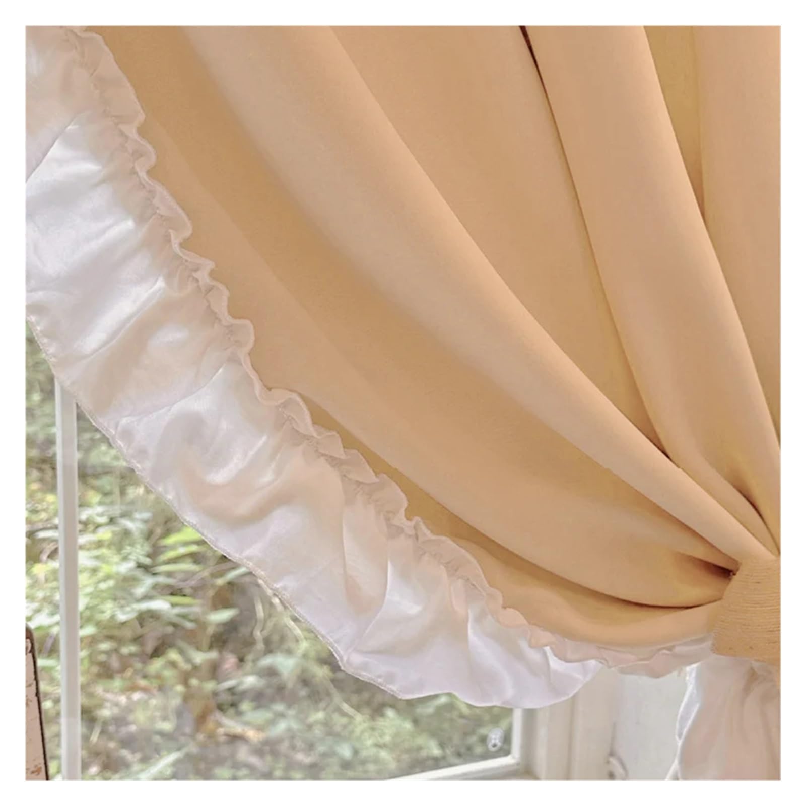 DFGRGRV Ruffle Curtains Solid Beige Blackout Curtains Romantic Ruffled Princess Style Bedroom Room Decoration 80% Darkening Window Treatment(W200CM X H260CM(1PC))