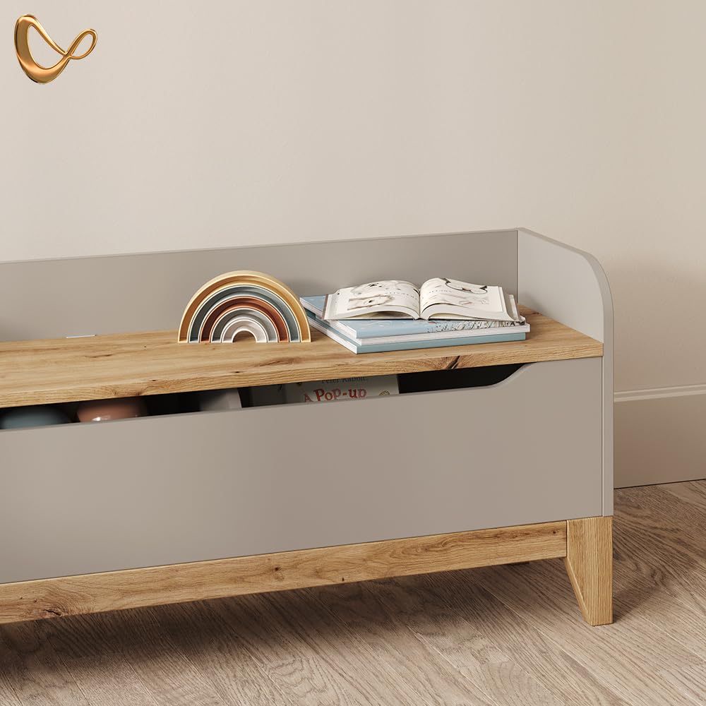 Livinity Cassapanca per giocattoli Malia, Cashmere/Artigianale, 107.2 x 50 cm con sedile a panca