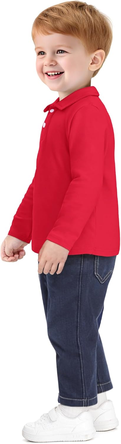 Toddler Boys Long Sleeve Polo Shirts School Uniform Dress Shirt Size18M-5T - Image 2