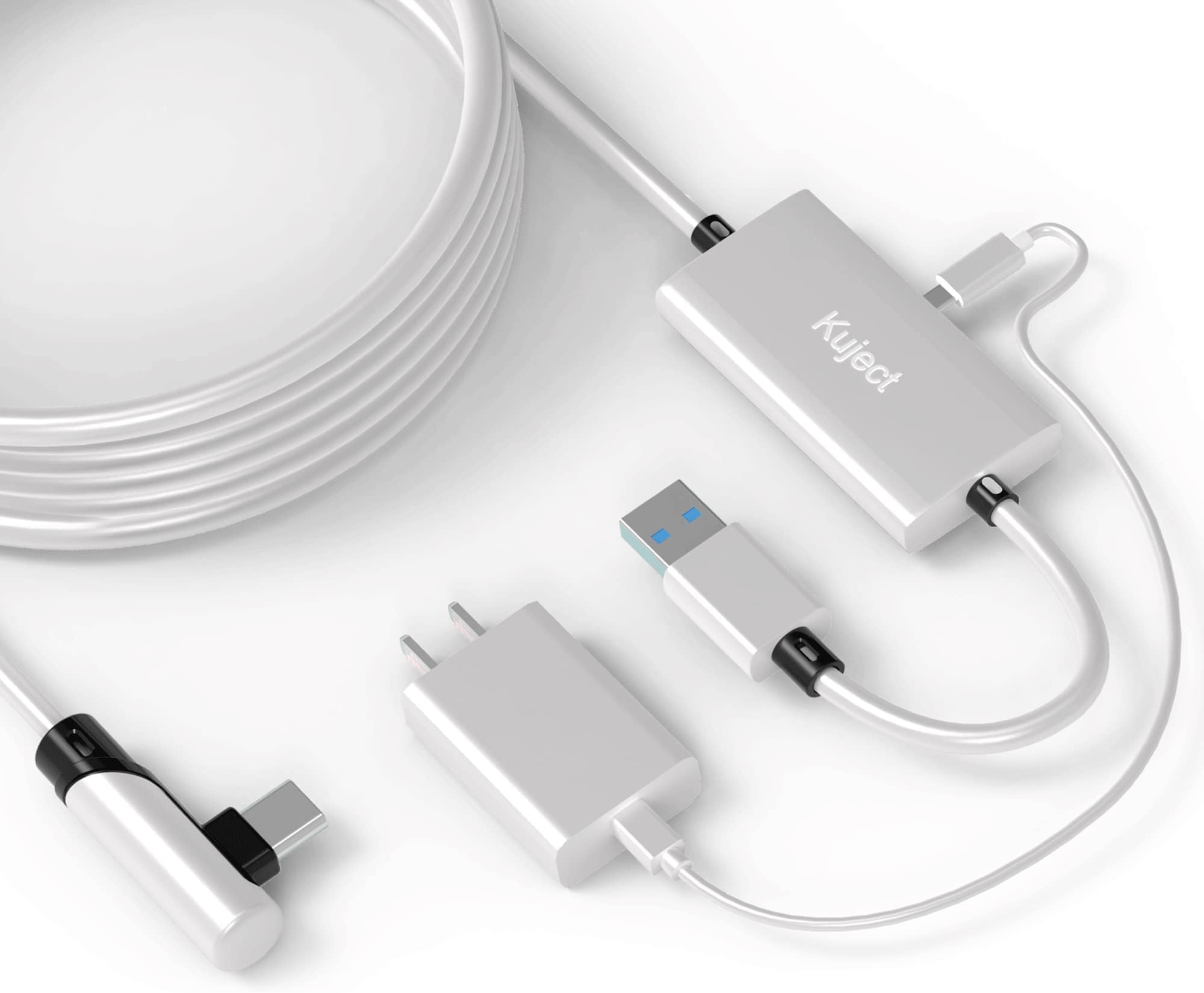 Kuject Design 18W Fast Charging Link Cable for Quest 2/Pro/Pico 4 16FT, with Separate Charging Port for Unlimited 120HZ PC/Steam VR Playtime, USB 3.0 Type A to C Cable Accessories for VR Headset