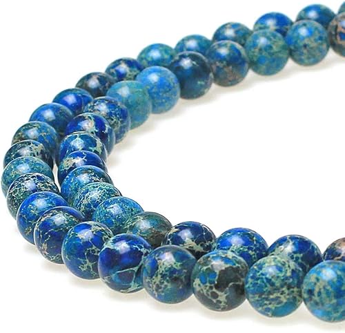 Piedra natural, 6 colores, sedimento marino, jaspe imperial, cuentas redondas sueltas para fabricación de joyas (0.472 pulgadas, azul claro)
